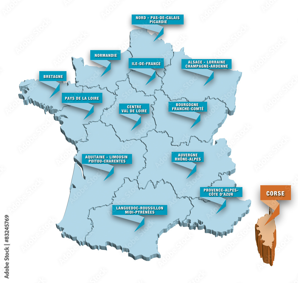 Carte régions de France 3D CORSE