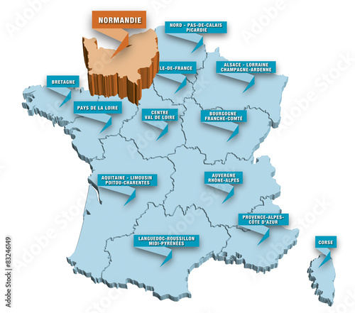 Carte régions de France 3D Normandie