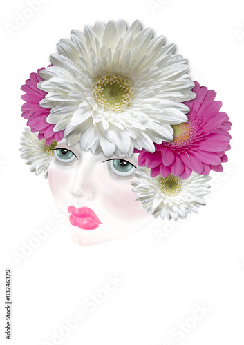 Fototapeta Naklejka Na Ścianę i Meble -  Diadem of colored flowers daisies on her head girl
