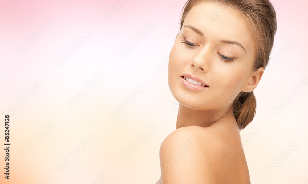 beautiful young woman face with bare shoulder beautiful young woman face with bare shoulder