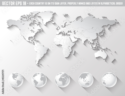 Flat Shadow World map with globes