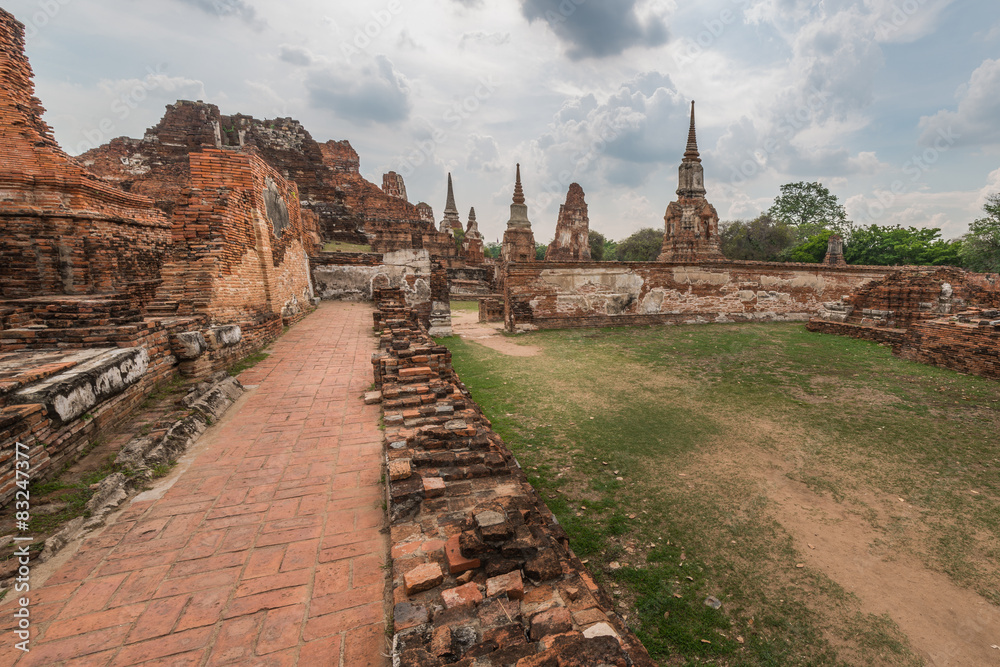 Old Temple Architecture at Wat Mahathat, Ayutthaya, Thailand, World Heritage Site
