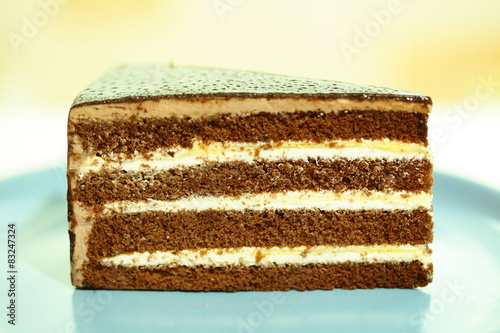 Beautiful tasty chocolate cake close up isolated on white backgr