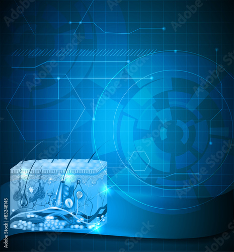 Skin anatomy abstract blue background