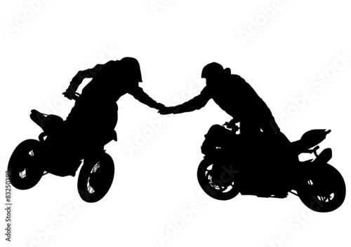 Motorcyclist performed extreme stunts on a white background