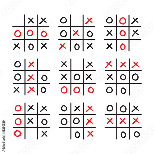 Illustration of doodle tic tac toe game set