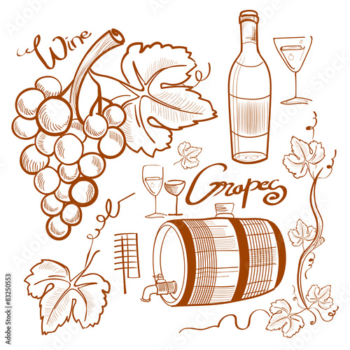 Illustration of doodle wine set