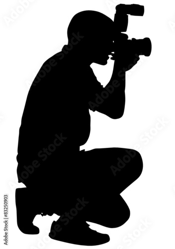 Man with a camera on white background