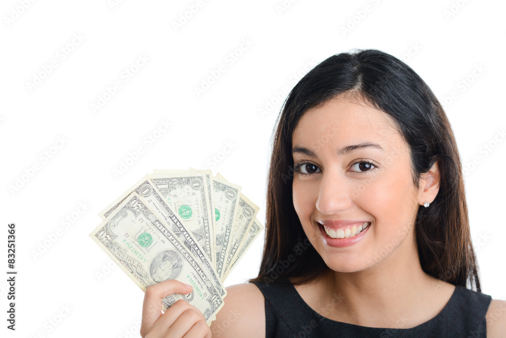 successful young business woman holding dollar bills successful young business woman holding dollar bills