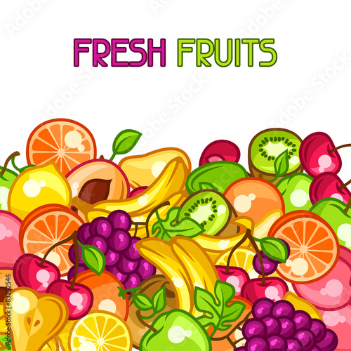 Background design with stylized fresh ripe fruits