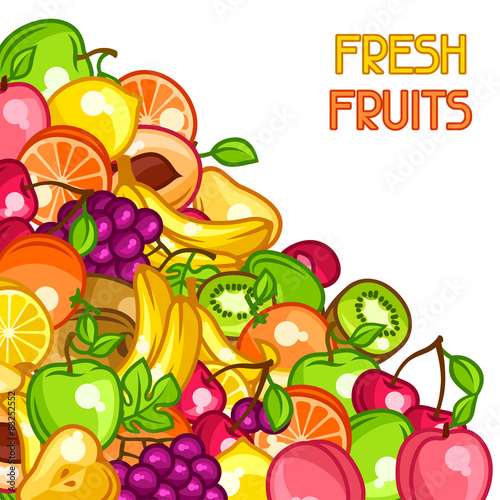 Fototapeta Naklejka Na Ścianę i Meble -  Background design with stylized fresh ripe fruits
