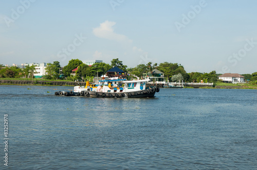 Boats carrying sand. chaophraya River, Nonthaburi, Thailand