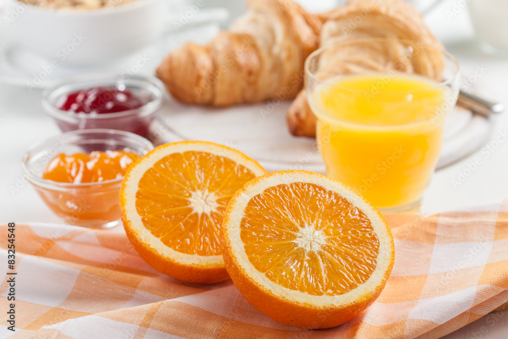 Breakfast with fresh orange juice Breakfast with fresh orange juice