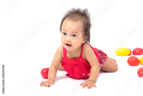 Baby crawling on the floor,isolate photo