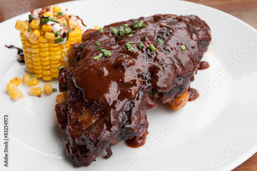 grilled BBQ spare ribs with  corn