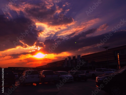 Beautiful sunset at the car park