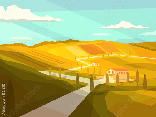 Italian Tuscany landscape. Vector illustration.