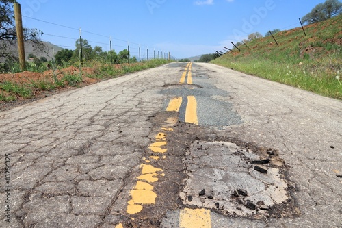 Damaged roadway - Yokohl Drive in California photo