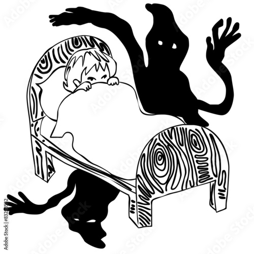 kid afraid in the dark - monochrome