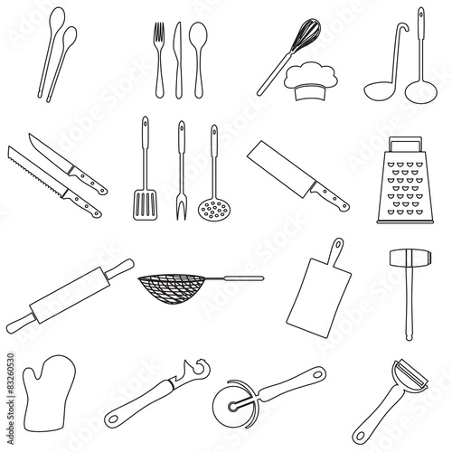 home kitchen cooking utensils outline icon eps10
