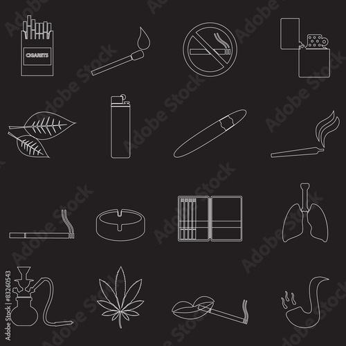 smoking and cirarettes simple outline icons set eps10
