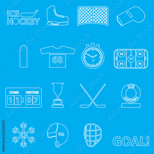 ice hockey sport outline icons set eps10