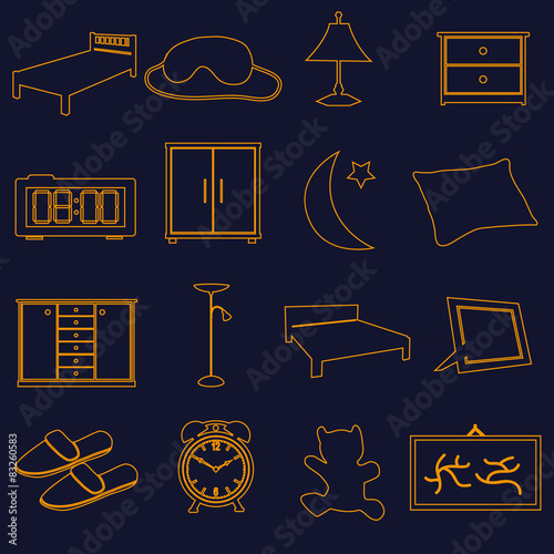 home bedroom outline simple icons set eps10