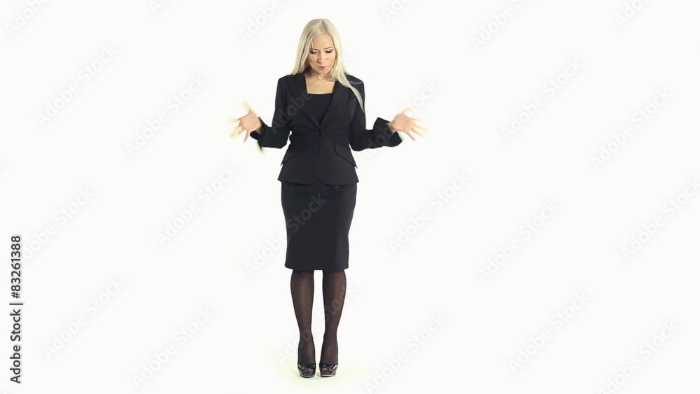 Cheerful business woman fooling around and experiencing Cheerful business woman fooling around and experiencing