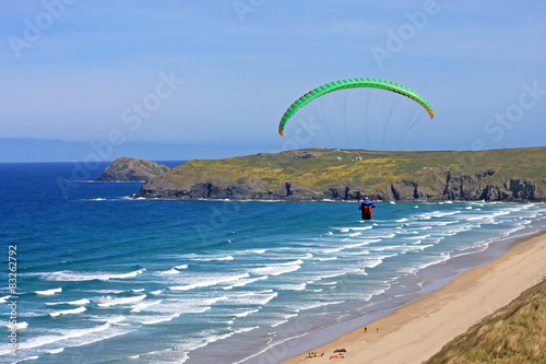 Paraglider above Perranporth