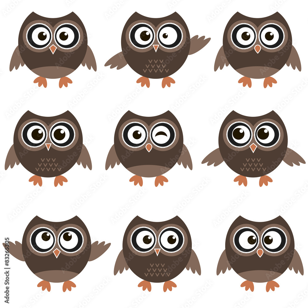 Cute owls with various emotions Cute owls with various emotions
