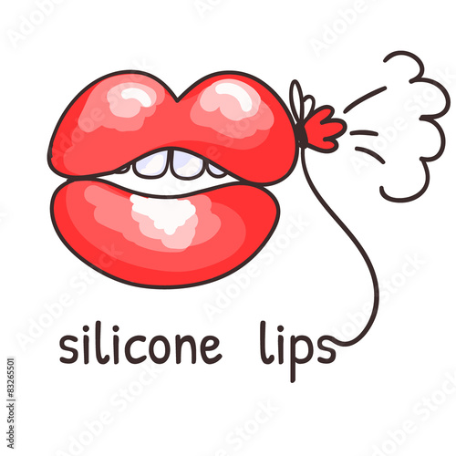 Silicone lips in the form of a balloon. Caricature.