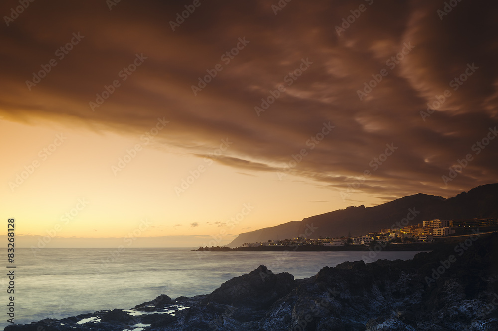 Evening sky over Los Gigantes. Tenerife, Spain