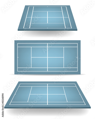 Set of blue tennis courts with perspective