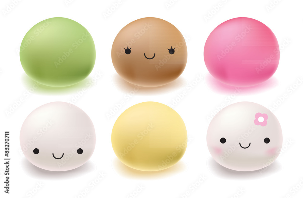 Japanese mochi rice dessert. Vector Set of sweets. Japanese mochi rice dessert. Vector Set of sweets.