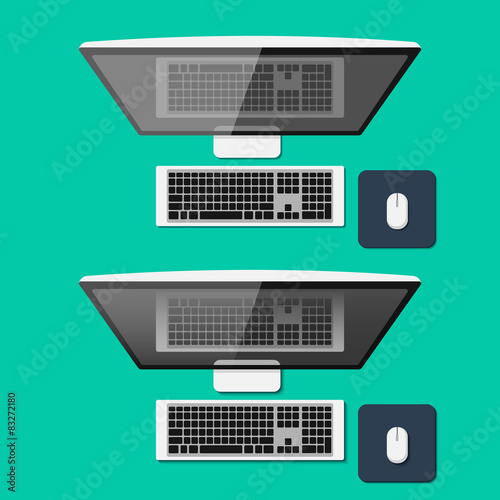 Set of computers in flat style. Top view