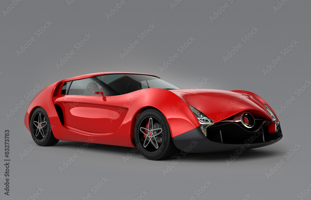  Red sports car on gray background.Original design