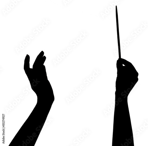 Music conductor hands with stick isolated on white