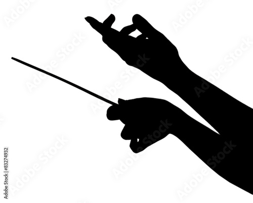 Music conductor hands with stick isolated on white photo