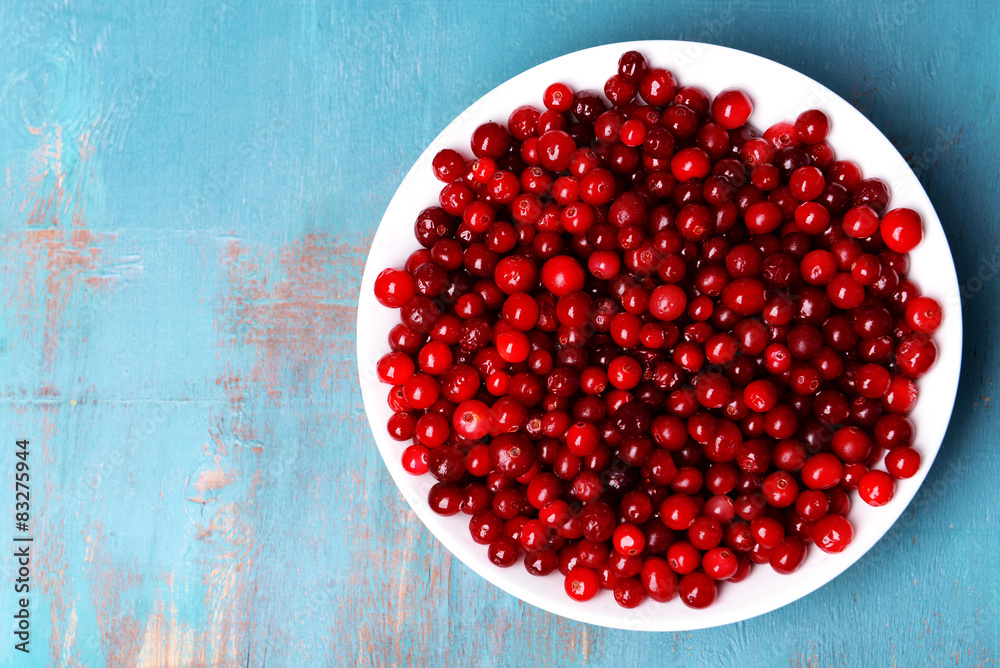 Cranberries in bowl on wooden background Cranberries in bowl on wooden background
