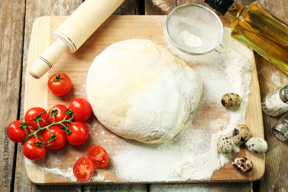 Fototapeta premium Food ingredients for pizza on table close up
