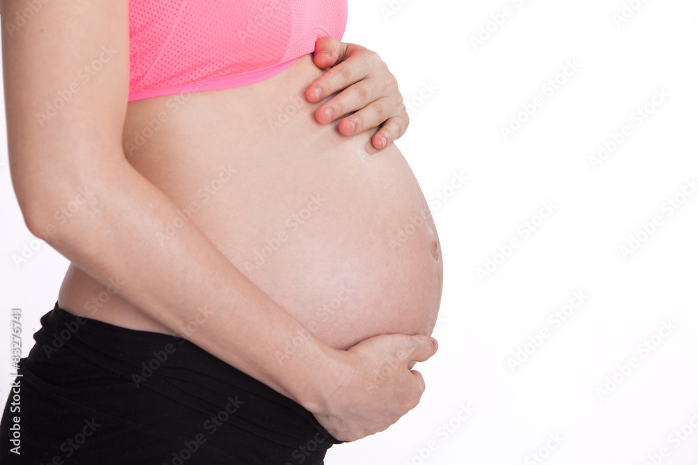 abdomen of pregnant with white background