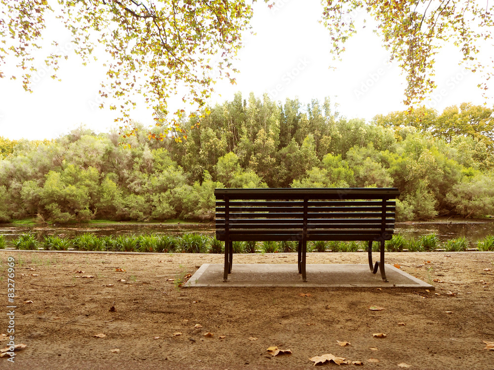 Single chair Placed in front of a canal Single chair Placed in front of a canal