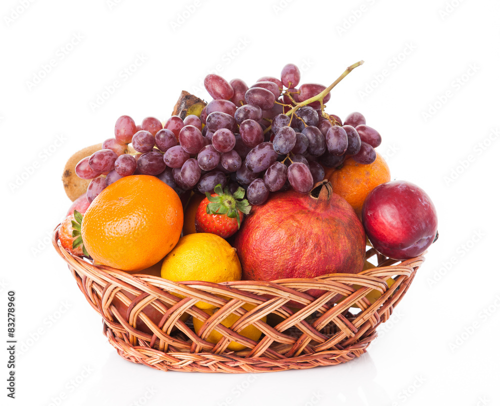 fruit in basket isolated on white background fruit in basket isolated on white background
