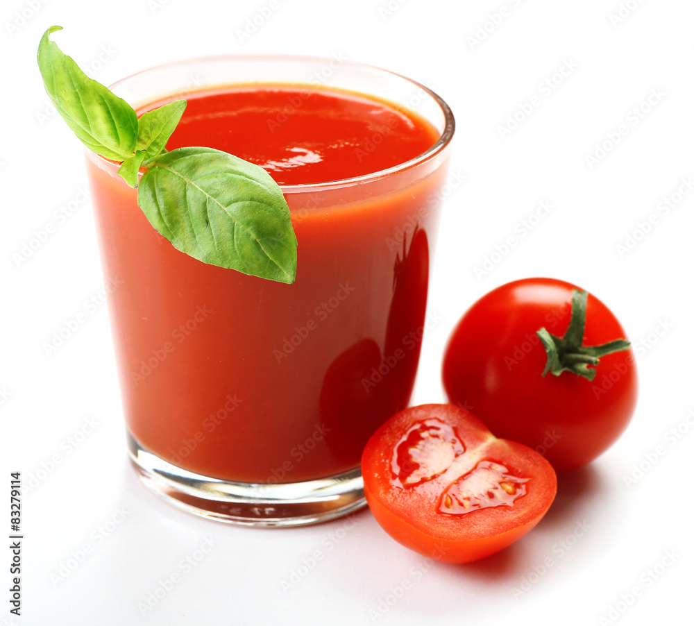 Glass of fresh tomato juice isolated on white Glass of fresh tomato juice isolated on white