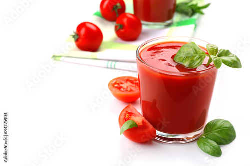 Wallpaper Mural Glasses of fresh tomato juice on checkered napkin, isolated on white Torontodigital.ca