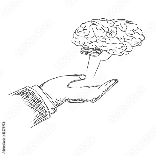 human, brain, hand, sketch, vector, illustration