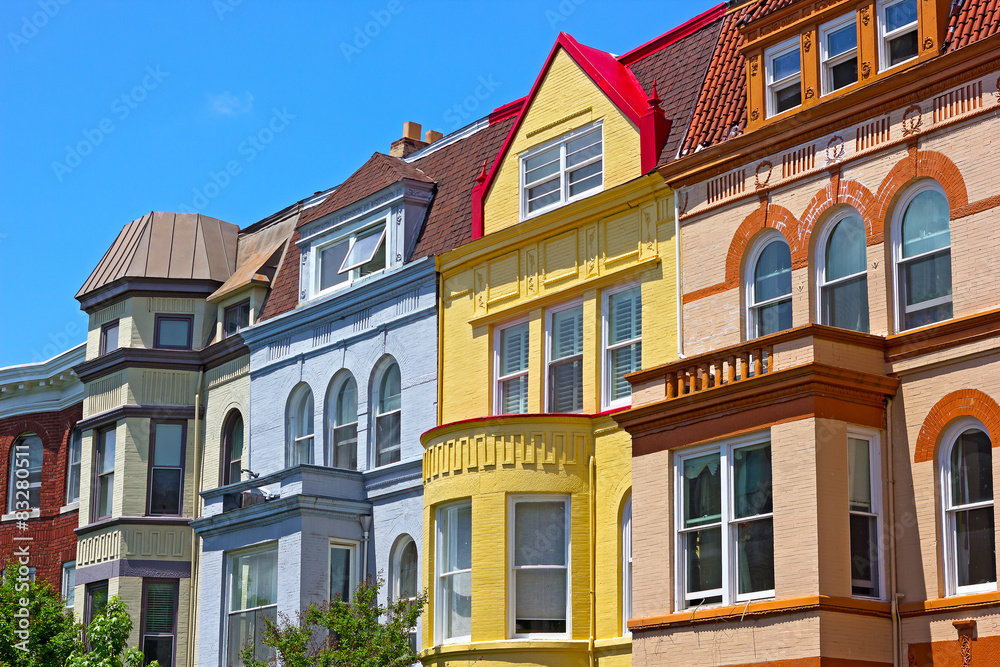 Row houses on a sunny spring day in Washington DC, USA. 