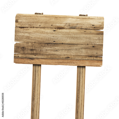 Wooden sign isolated on white. Wood old planks sign