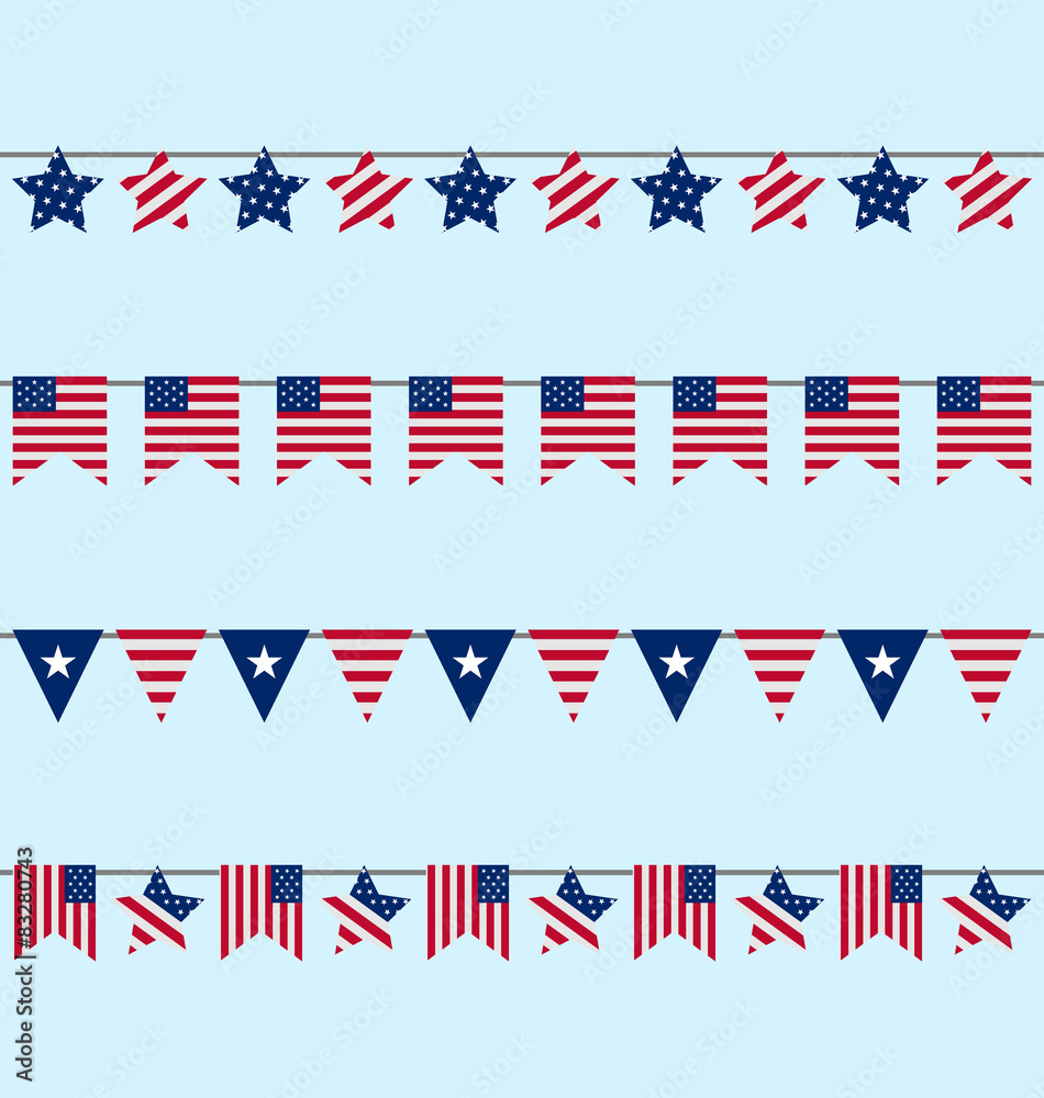 Hanging Bunting pennants for Independence Day USA, Patriotic Sym