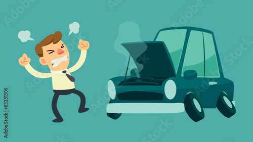 businessman and broken car